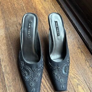 Charles David Black Embroidered Mules